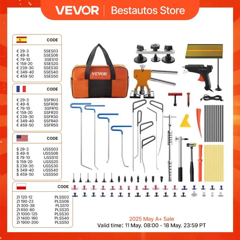 Paintless Dent Removal Rods Stainless Steel Rods Car Dent Repair Kit Glue Puller Kit for Auto Dent Removal Door Dings