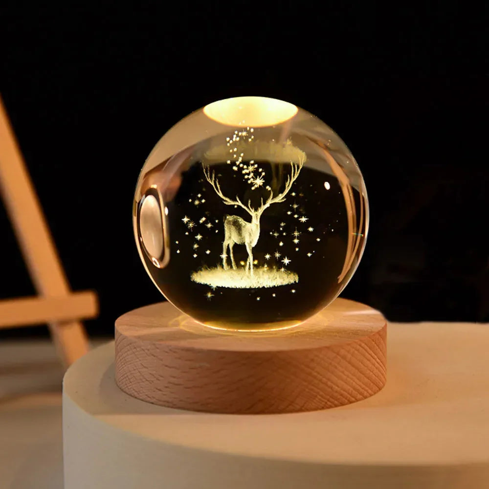 USB LED Galaxy Crystal Ball Lamp 3D Planet Moon Light Home Decor Night Light For Bedroom Desk Tabletop Decoration
