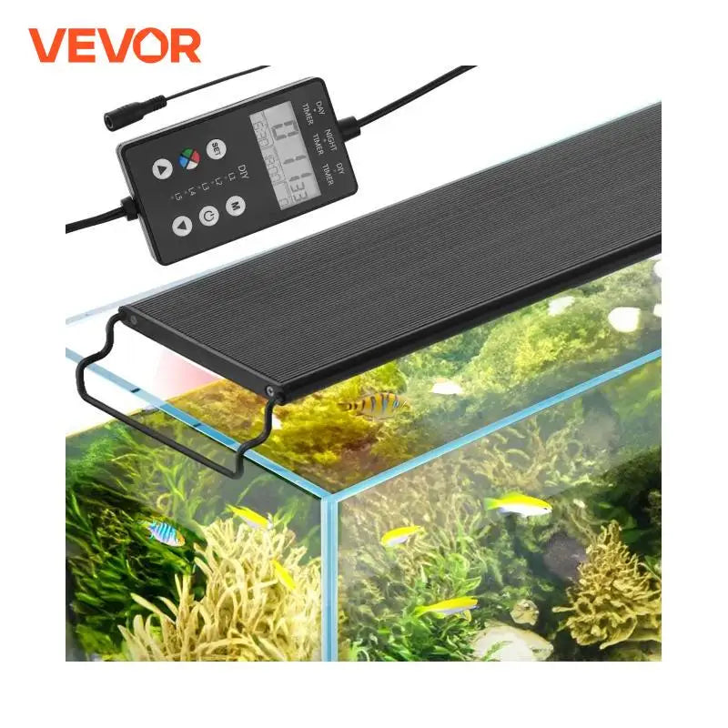 Aquarium Light with LCD Monitor 22W Adjustable Brightness - Aluminum Alloy Shell Extendable Brackets for 24"-30" Freshwate