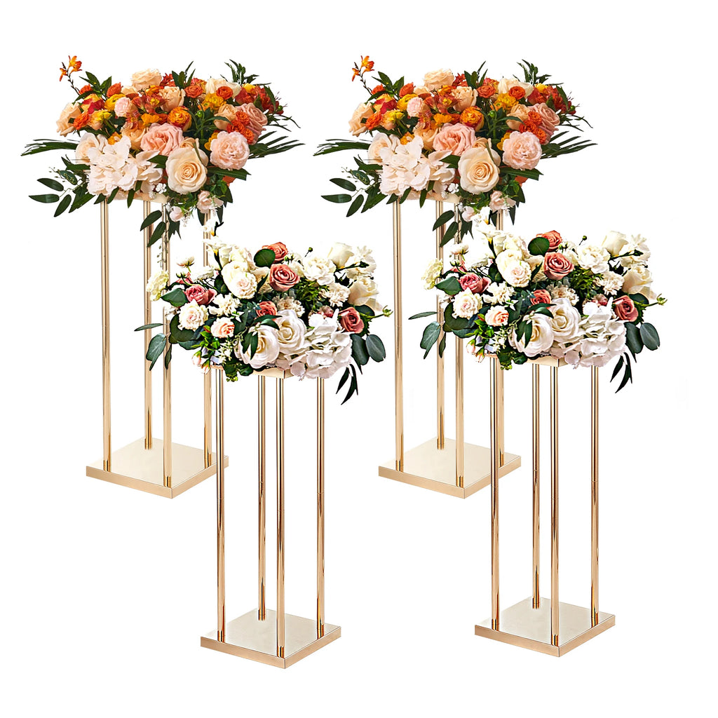 Gold Metal Column Wedding Flower Stand High With Metal Laminate Vase Geometric Centerpiece Stands Cylindrical Floral