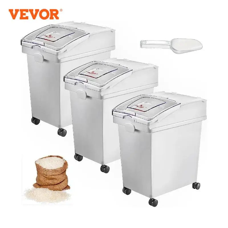 25L Dry Ingredient Storage Bin with Scoop Caster Dustproof Rice Flour Soybeans for Restaurant Kitchen Commercial
