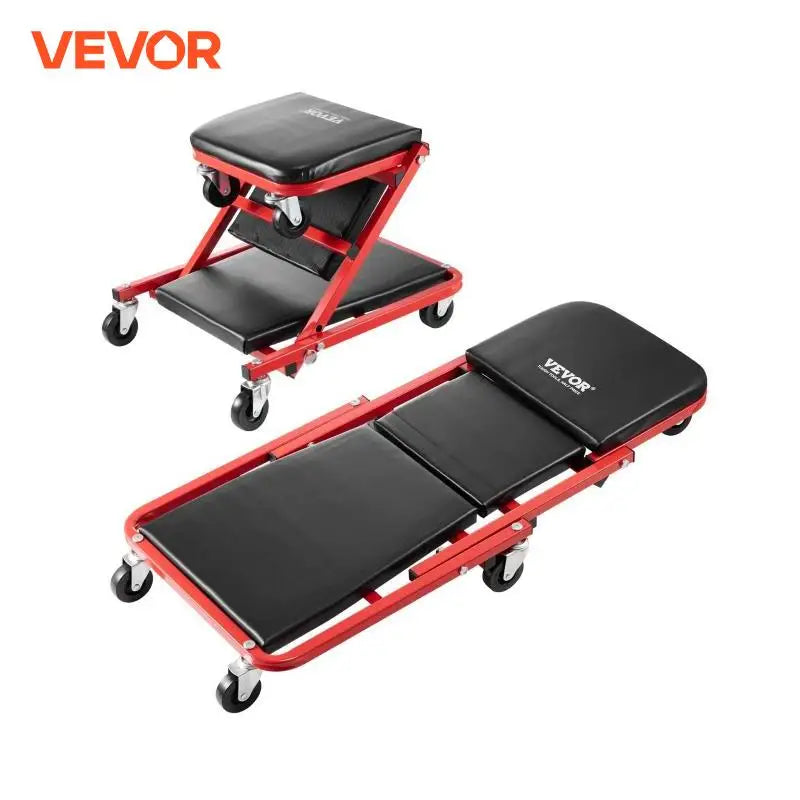 Foldable Z Garage Creeper Rolling Folding Mechanic Creeper Stool with 6 Wheels Tool Tray Padded Seat for Garage Shop Home