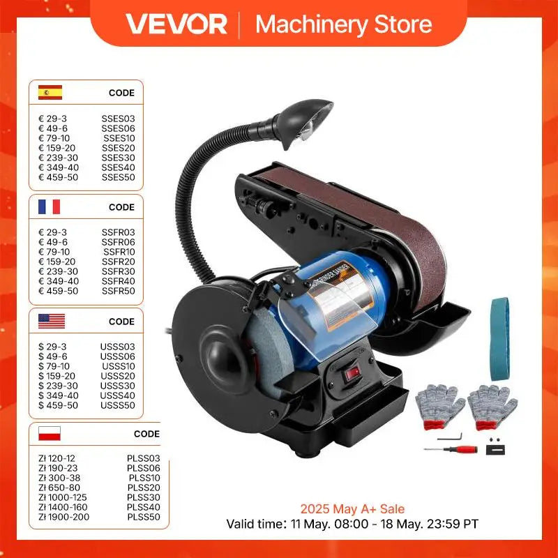 6Inch Desktop Grinding Wheel Belt Machine 250W with Lamp Knife Polishing Bench Woodworking Grinding Table Disc Belt Sander