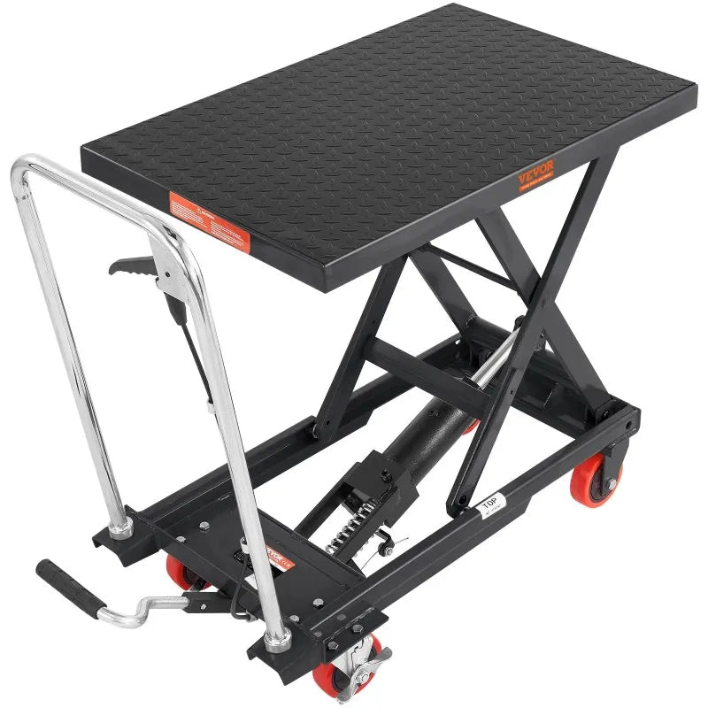 Hydraulic Lift Table Cart, 500lbs Capacity 28.5" Lifting Height, Manual Single Scissor Lift Table with 4 Wheels and Non-sl