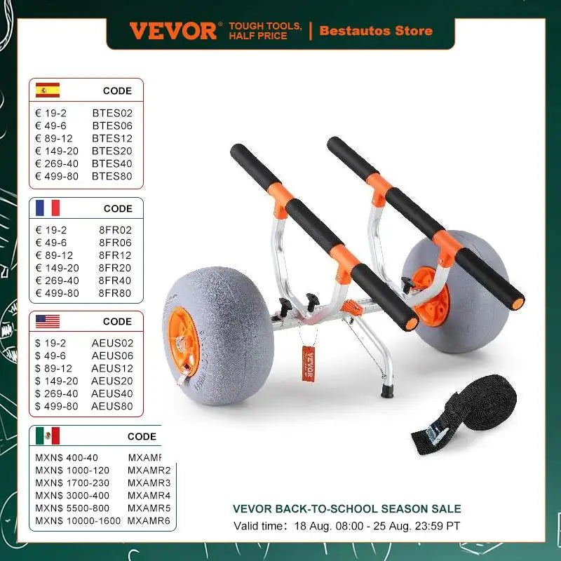 350lbs Kayak Trailer Cart Foldable Canoe Trolley Cart with 12'' Tires for Paddle Boards Float Mats Jon Boats Transport