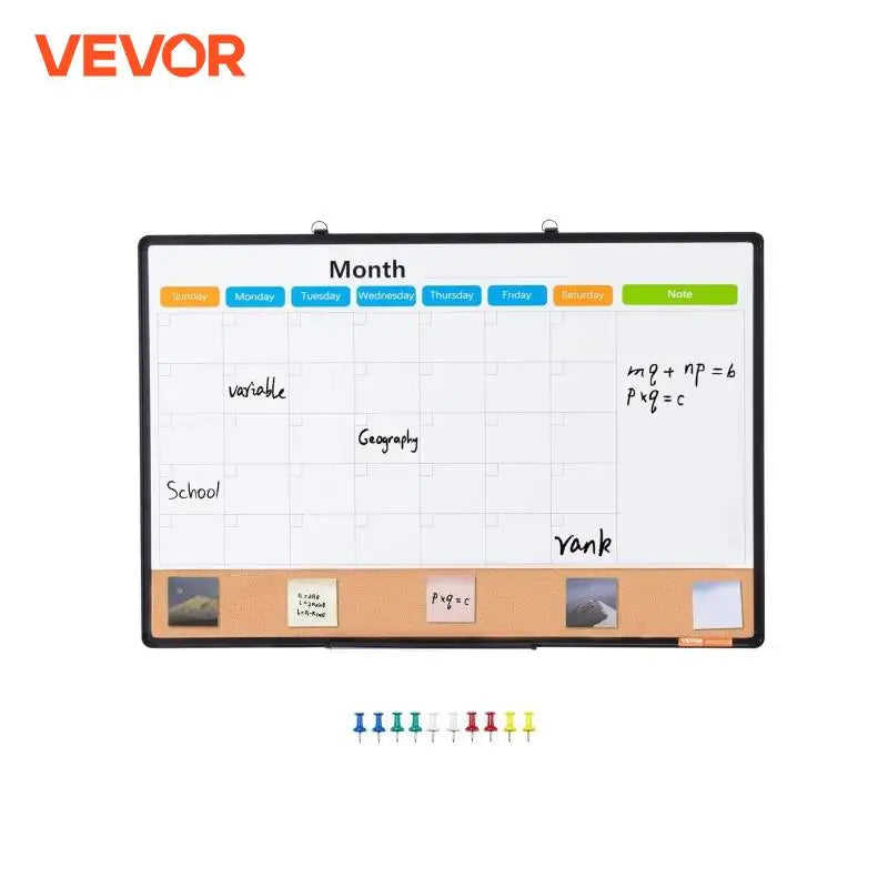 Monthly Calendar Whiteboard and Cork Board Combo with Aluminum Frame Magnetic Dry Erase Bulletin Board for School Office