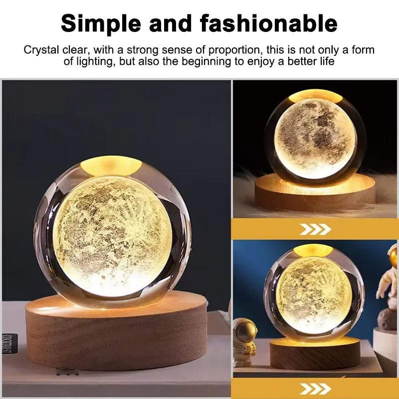 6cm Night Light Milky Way Galaxy Solar System Crystal Ball Children Night Lamp Bedroom Ambient LED Light Creative Gift Decor
