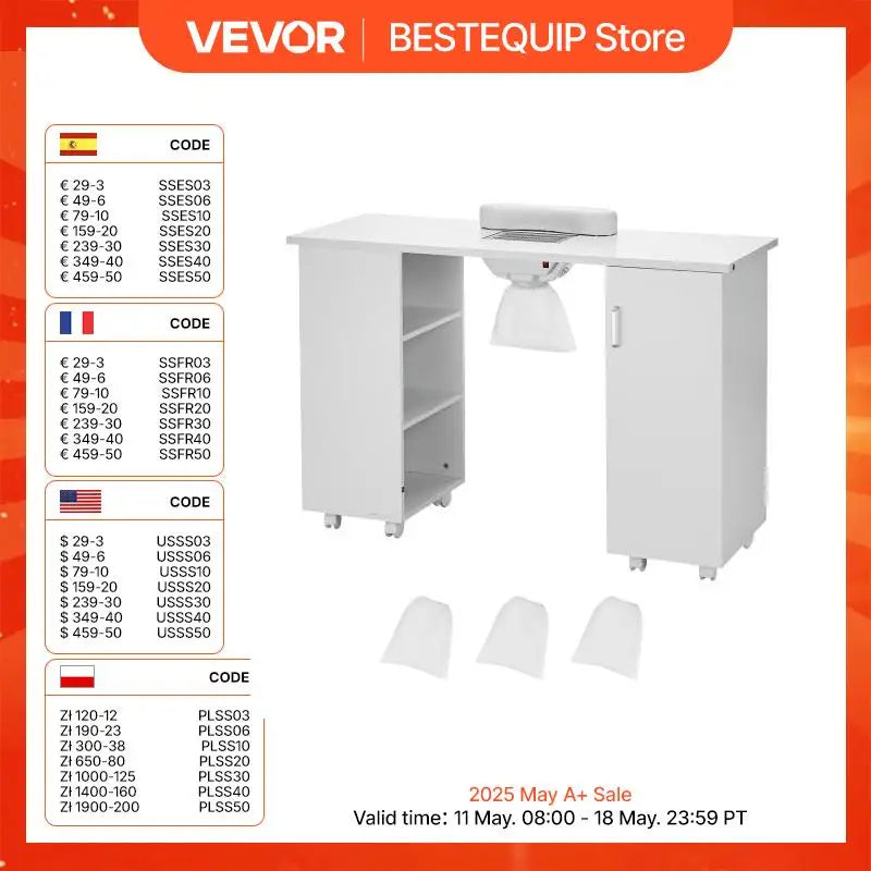 Manicure Table Nail Table Station with Electric Dust Collector Moveable with Dust Bag Wrist Rest for Spa Beauty Salon
