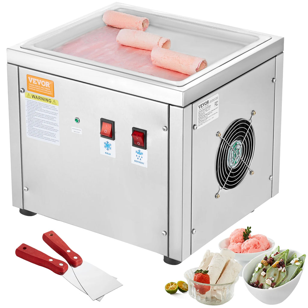 Fried Ice Cream Roll Machin Stainless Steel Rolled Ice Cream Maker with Compressor for Making Ice Cream Frozen Yogurt, Ice
