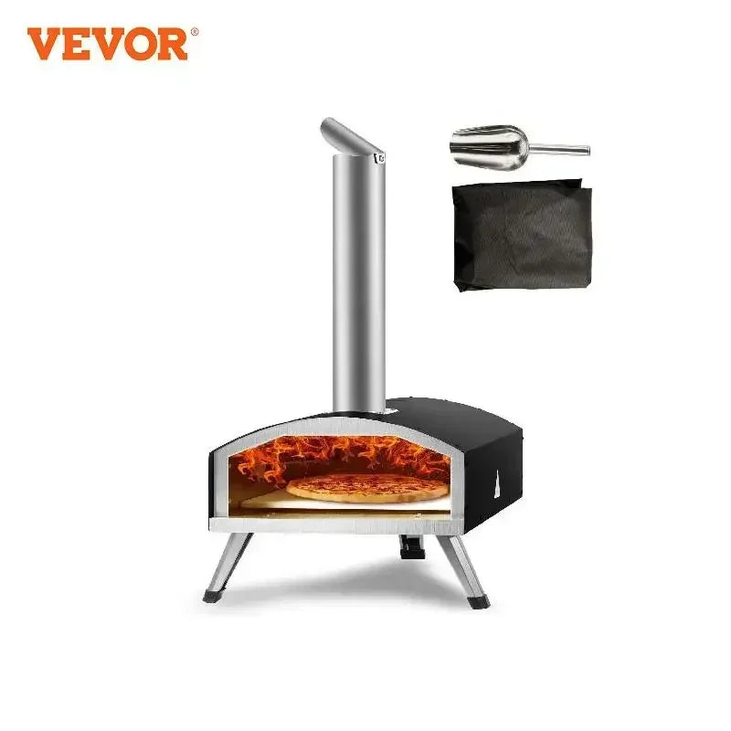 Outdoor Pizza Oven 12in Pellet & Charcoal Fired Maker, Portable Outside Stainless Steel Grill for Backyard Party Camping