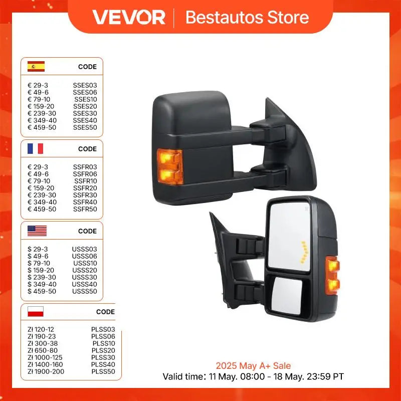 Towing Mirrors Pair Set Power Heated Defrost with Signal Light Manual Controlling for 1999-2016 Ford F250 F350 F450 F550