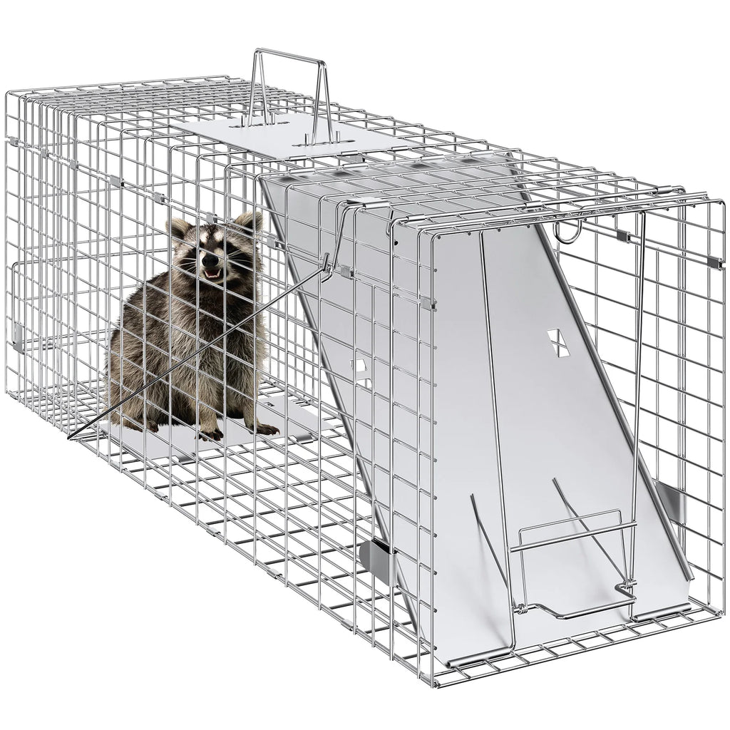 Live Animal Cage Trap Humane Cat Trap Galvanized Iron Folding Animal Trap with Handle for Rabbits Stray Cats Squirrels