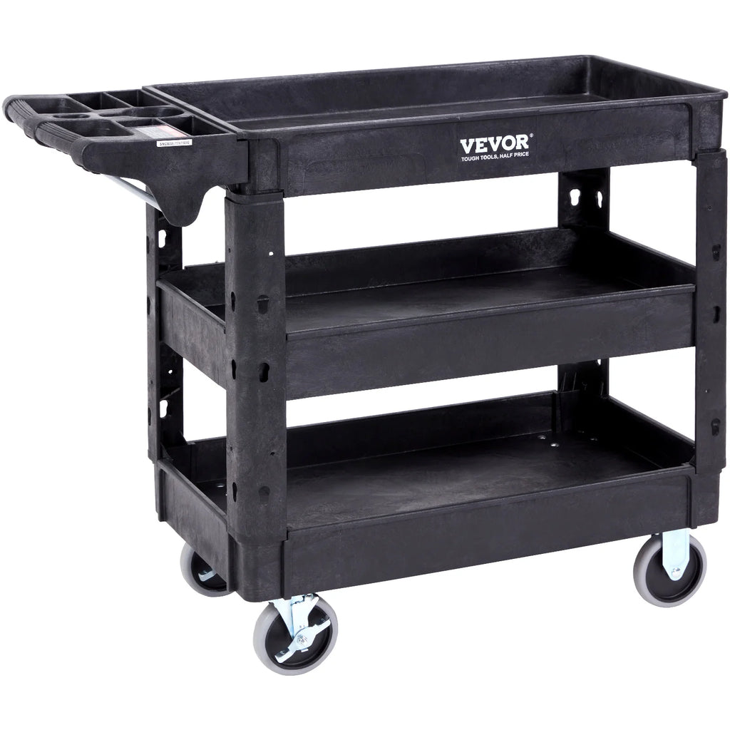 2/3 Shelf Utility Service Cart Heavy Duty with 360° Swivel Wheels Ergonomic Storage Handle for Warehouse/Garage/Cleaning