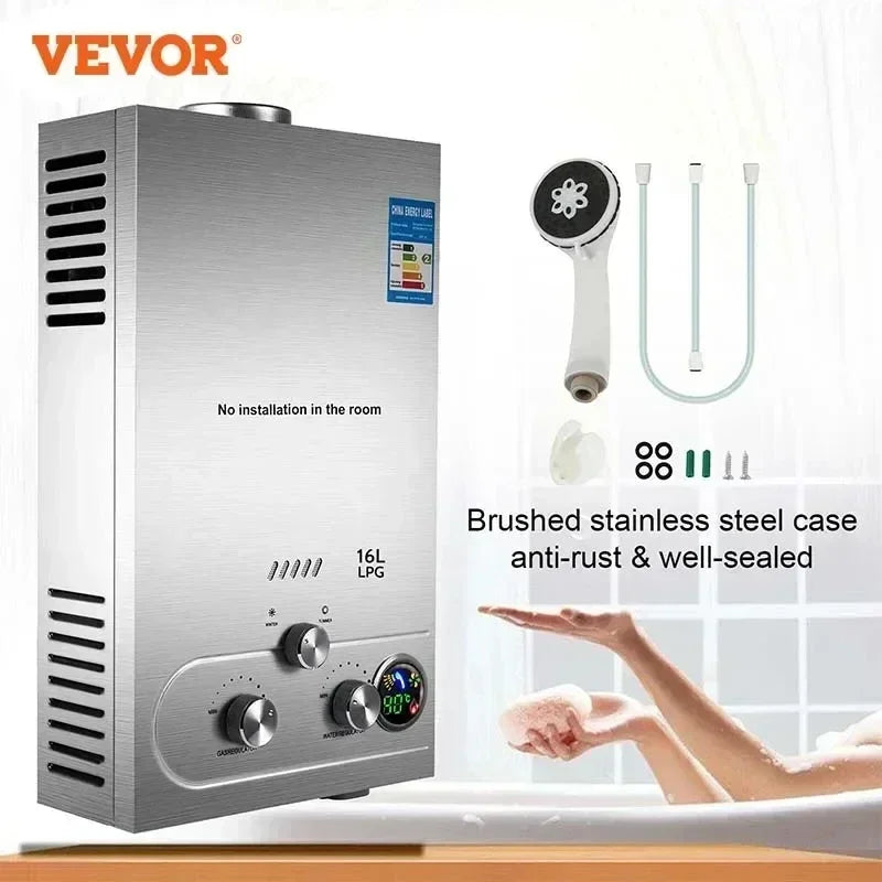 LPG Gas Hot Water Heater 6-18L Propane Tankless Instant Boiler With Shower Kit LPG Water Heater Home Appliance LPG Boiler