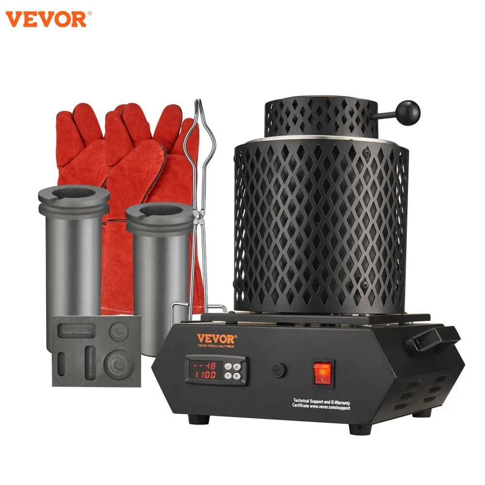 1350W Gold Melting Furnace 2102℉/1150℃ Electric Furnace with Graphite Crucibles for Melting Gold Silver Aluminum Copper