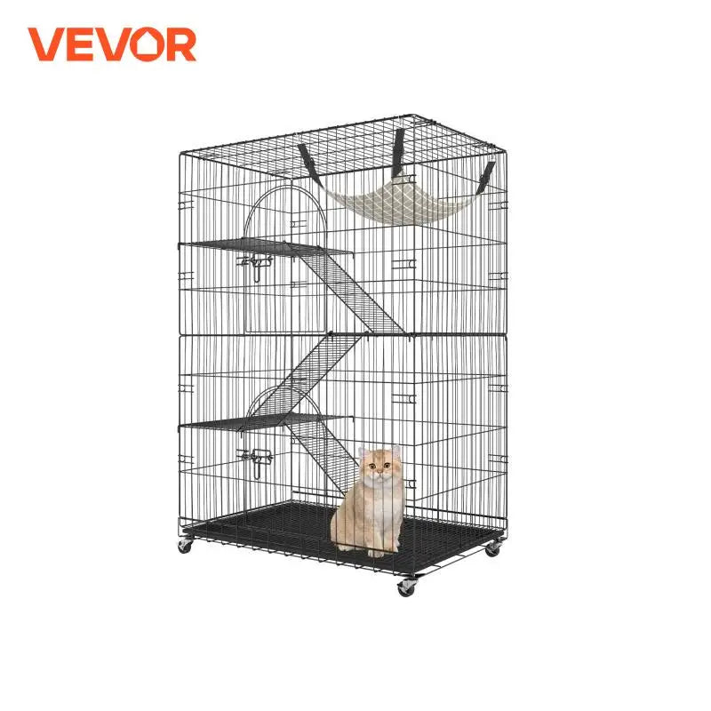 4 Tier Large Cat Playpen 30lbs/Layer DIY Cat Fence Cage Exercise Place Crate Metal Wire Kennel Indoor Rabbit House for Pet