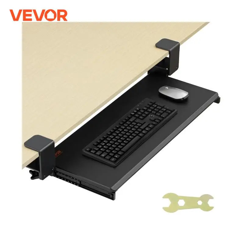 26.8in Under Desk Keyboard Tray Slide in/out Ergonomic Universal Keyboard Tray No-Drilling Sturdy C-Clamps Easy to Install