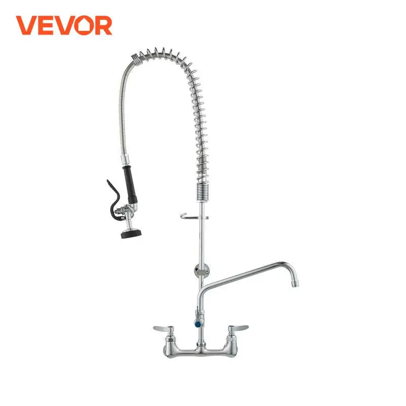 Commercial  Faucet with Pre-Rinse Sprayer Wall Mount Kitchen Sink Faucet Brass Constructed Device with Pull Down Spray
