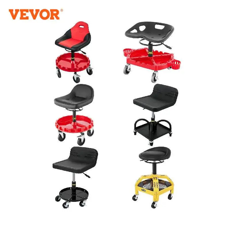 Rolling Garage Stool Car Detailing Stool Adjustable Height Mechanic Seat With Tool Tray Workshop Auto Repair Shop Stool