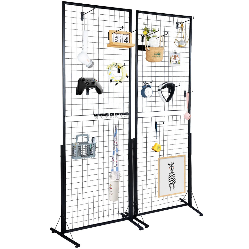 2' x 5.6' Grid Wall Panels Tower Wire Gridwall Display Racks with T-Base Floorstanding for Art Craft Shows Retail Display
