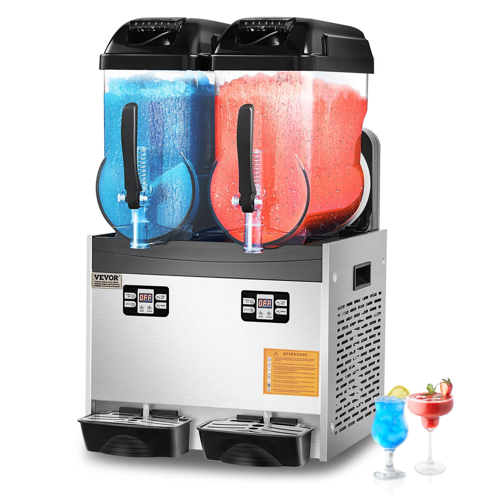 Commercial Slushy Machine, 12Lx2 Double Tank Frozen Drink Machine, Stainless Steel Margarita Smoothie Frozen Drink Maker