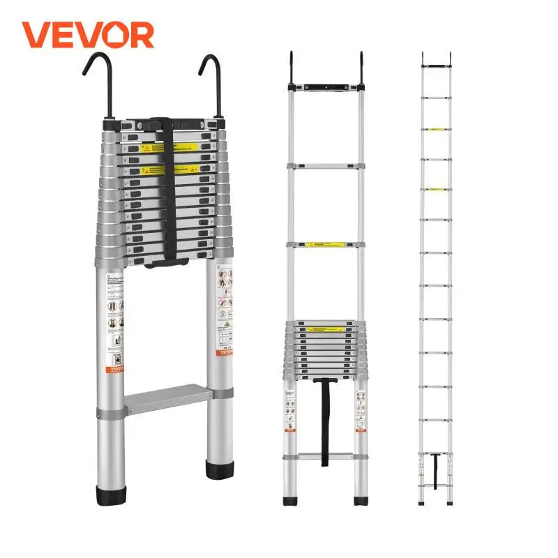 Telescoping Ladder 18.5 FT Aluminum One-button Retraction Collapsible Extension Ladder 400 LBS Capacity with Non-slip Feet