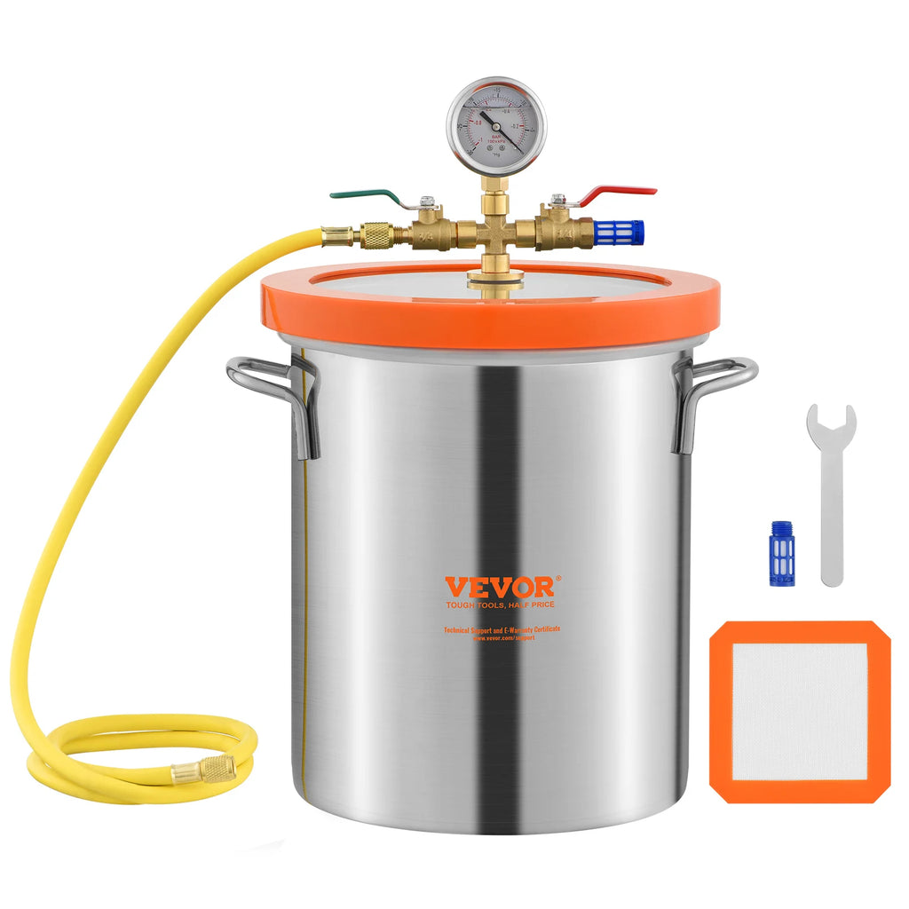 3/5 Gallon Vacuum Chamber Glass Lid Vacuum Degassing Chamber for Stabilizing Wood Resin/Silicone/Plaster Degassing