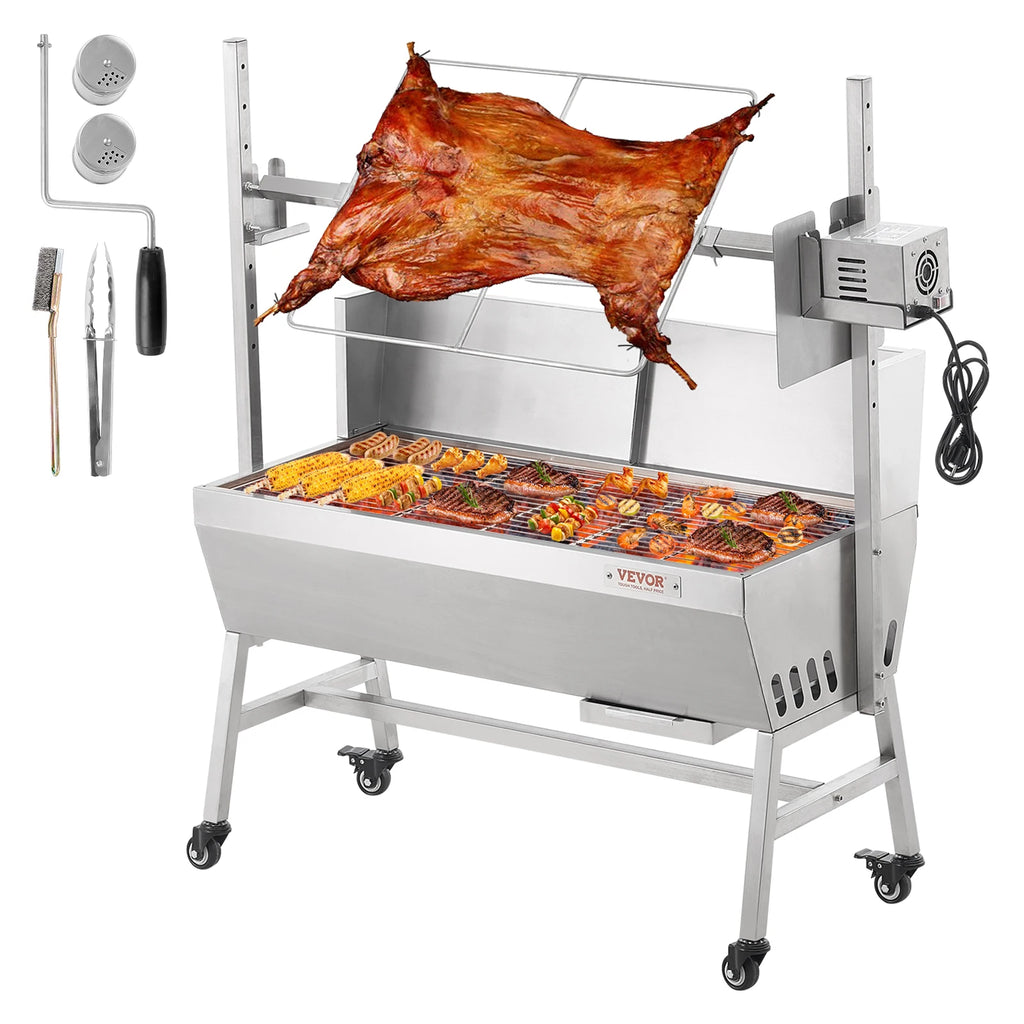 Rotisserie Grill with Windscreen, BBQ Whole Pig Lamb Goat Charcoal Spit Grill, 35 Inch 90 Lbs Capacity, Electric 42W Motor