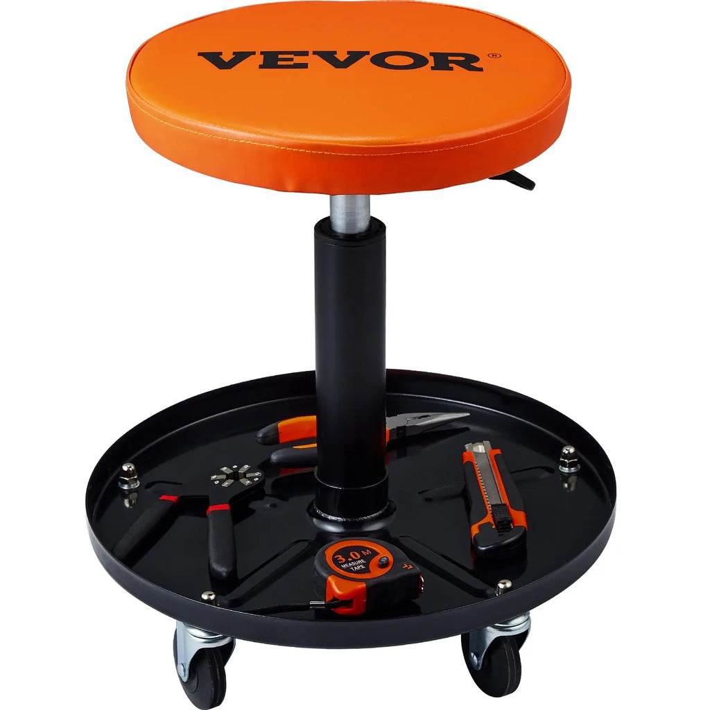 Mechanic Stool, 250 LBS Rolling Pneumatic Creeper Garage/Shop Seat, Adjustable Height 16-22  with Tool Tray