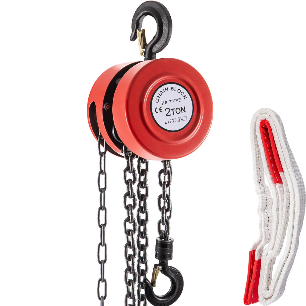 Chain Hoist Chain Block 1/2/3Ton (2200/4400/6600 LBS)  Capacity 8/15 Feet Lifting Height Steel Construction Red Yellow