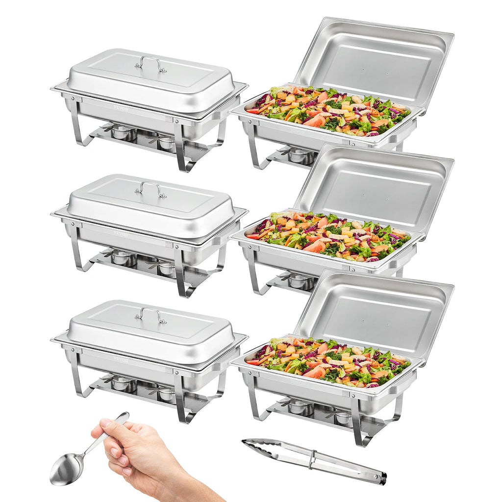 8QT Rectangle Chafing Dish 1/2/4/6 Packs w/ Full Size Pans Buffet Catering Warmer Server Folding Stand Fuel Holder Tray