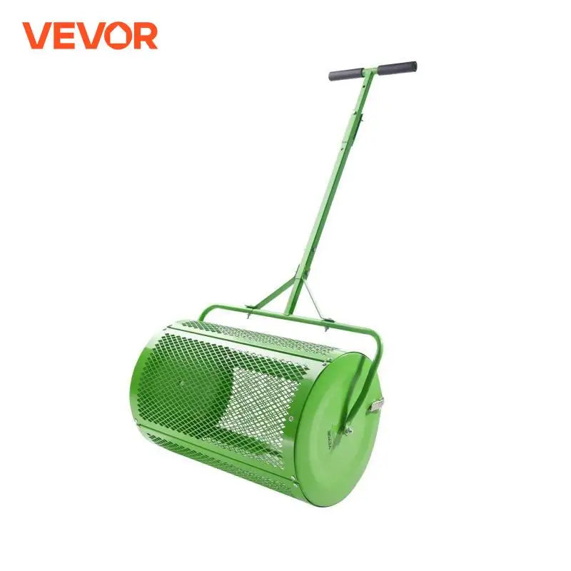 Compost Spreader and Peat Moss Spreader 24 in Push/Tow-Behind Roller Lawn Spreader with Height Adjustable T Shaped Handle