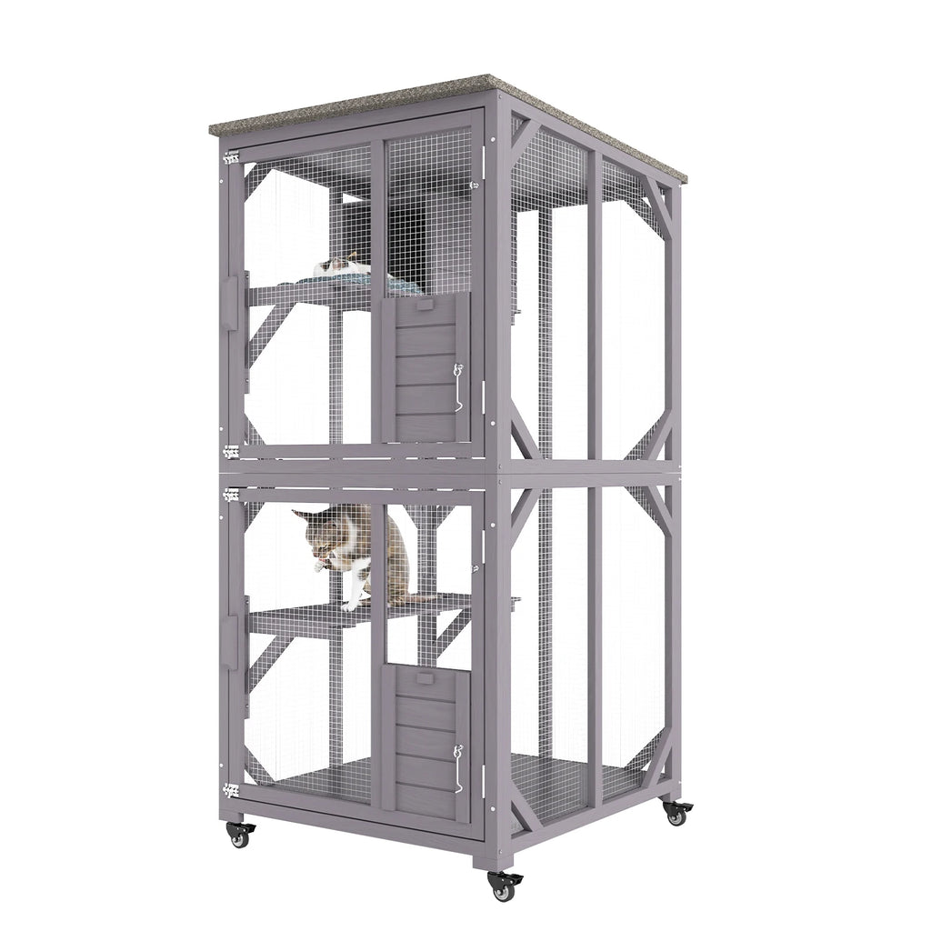 Cat House Outdoor 3-Tier Large Catio Cat Enclosure DIY Cat Fence Cage Metal Wire Kennel Indoor Cats Rabbit House for Pets
