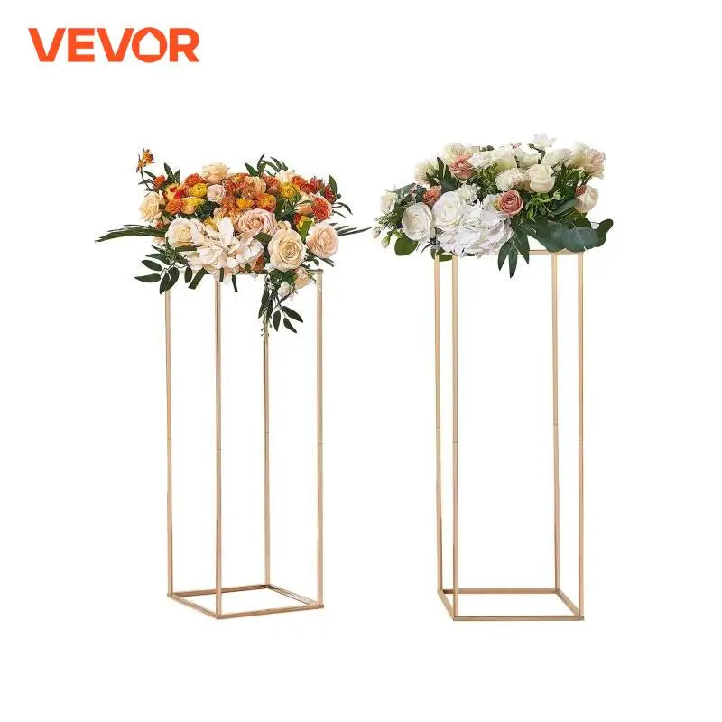 2PCS 31.5inch High Wedding Flower Stand With Acrylic Laminate Metal Vase Column Geometric Centerpiece Stands Rectangular