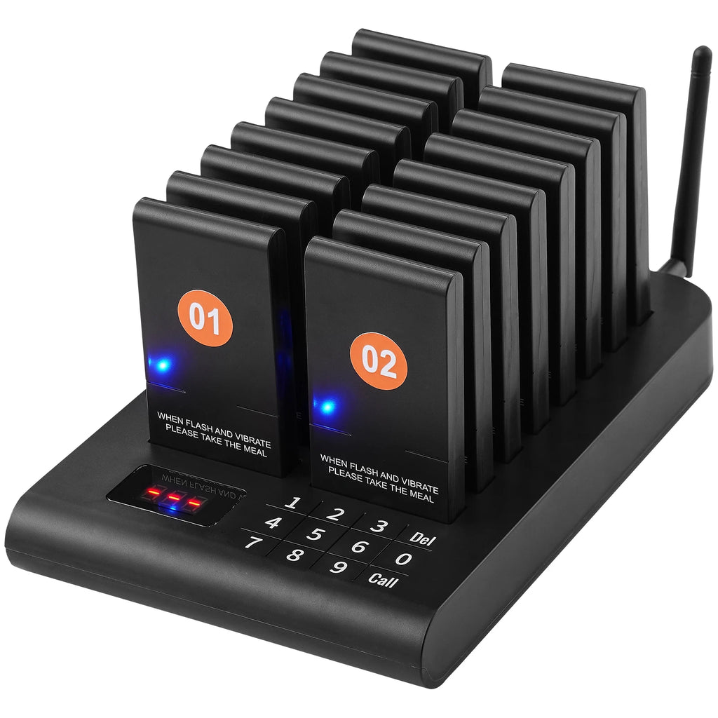 16pcs Restaurant Pager System 500m Long Range Wireless Calling System for Coffee Shop Restaurant Guest Queue Pager System
