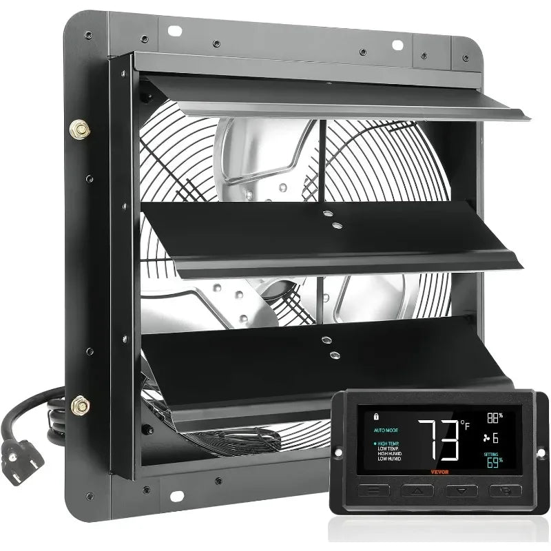 14'' Exhaust Fan with Temperature Humidity Controller, 1513 CFM, 10-Speed Adjustable Wall Mount Attic Fan, Ventilation