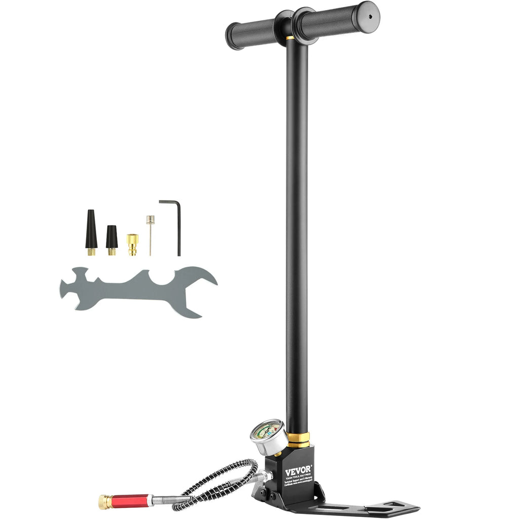 3 Stage PCP Pump 30MPa 4500PSI W/ Pressure Gauge Air Hand Stirrup Pump for Pistols, Rifles, Air Guns, Car Bicycle Hunting
