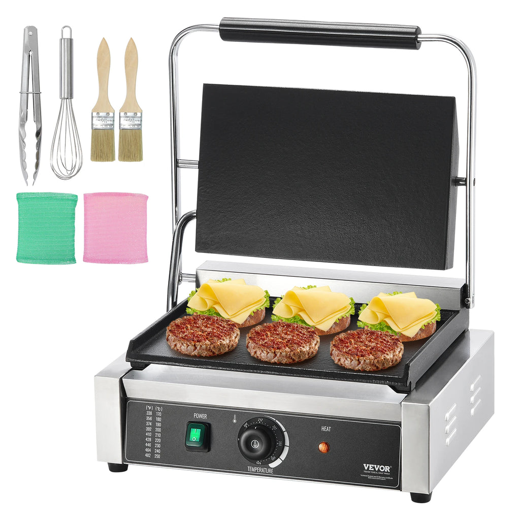 17 In Commercial Panini Grill, Electric Sandwich Panini Maker, Stainless Steel Sandwich Press Grill, with Temp Control