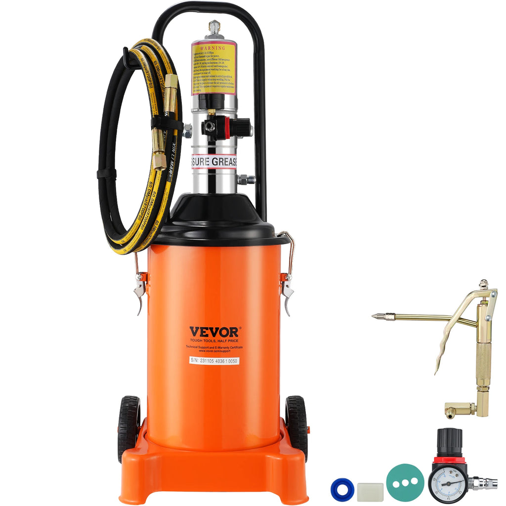 3/5/10 Gallon Grease Pump Air Operated with Hose Pneumatic Grease Bucket Gun and Wheels for Cars 50:1 Pressure Ratio