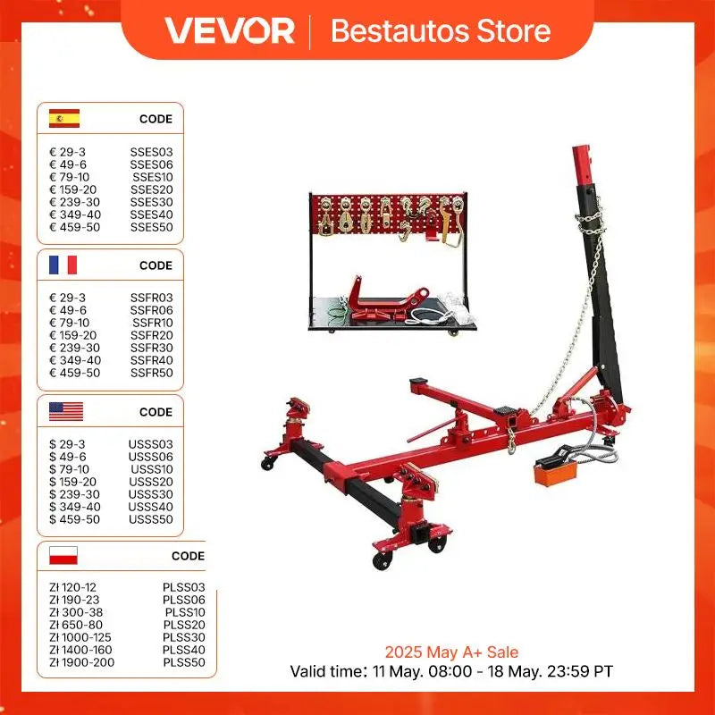 Auto Body Frame Straightener 6 Ton Tension Car Frame Puller with Swivel Post, Pulling Clamp Set for Auto Body Frame Repair