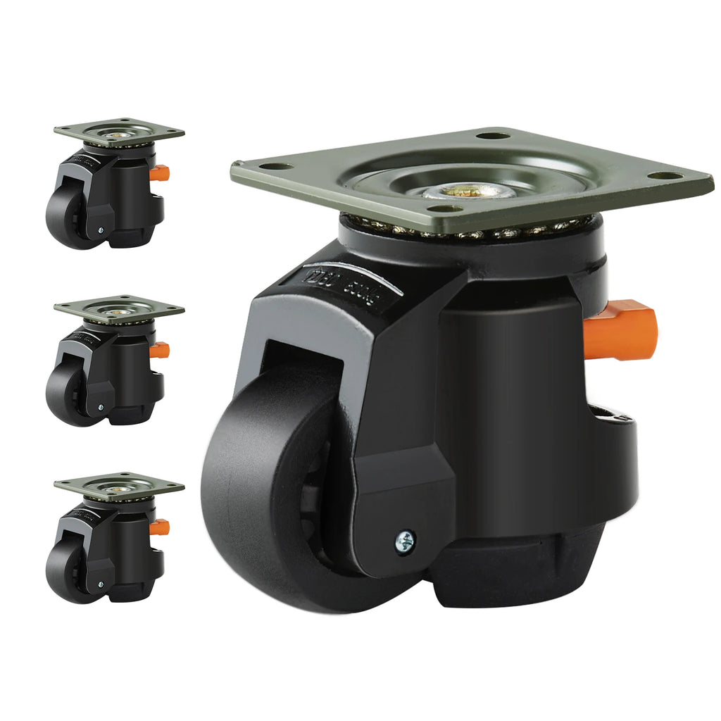 4Pcs Leveling Casters Heavy Duty Swivel Caster Wheels with Handle Design Height Adjustable Feet for Workbench Machine