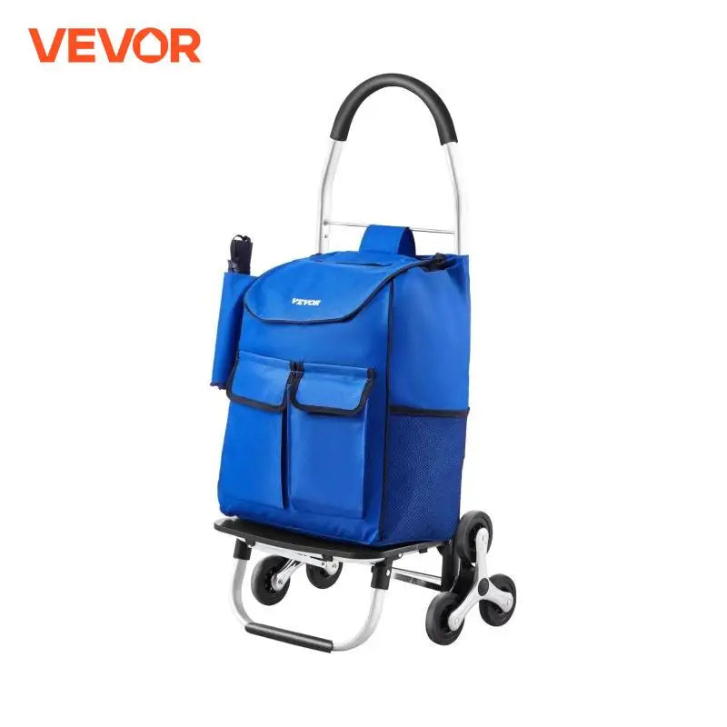 36L Folding Shopping Cart Stair Climbing Handcart with 6 Wheels & Oxford Cloth Bag Hand Truck for Grocery Laundry Storage