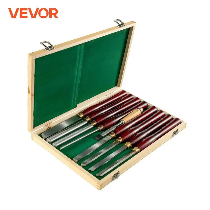 8PCS + 1 Free HSS Lathe Chisel Set for Wood Turning Root Furniture Carving Knife 6.89" Blade 16.14" Chisel With Tool Box