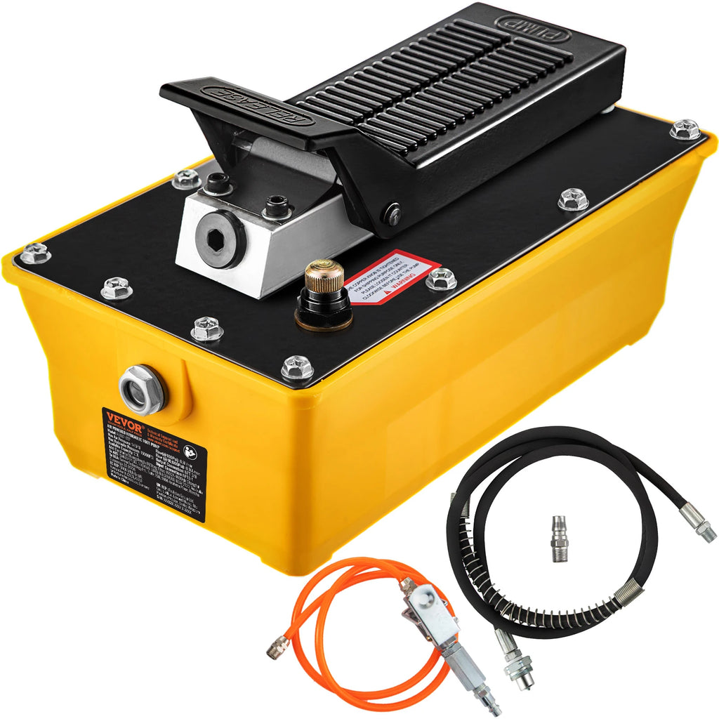 2.3L Fuel Tank 10000 PSI Air Hydraulic Foot Pump Single Acting with 200cm Oil Pipe & Spray Gun for Auto Repair Oil Rigging