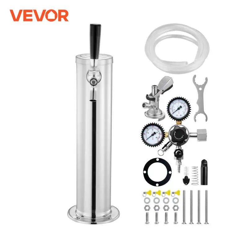 Kegerator Tower Kit Single Tap Beer Conversion Kit Stainless Steel Keg Beer Tower Dispenser Dual Gauge W21.8 Regulator