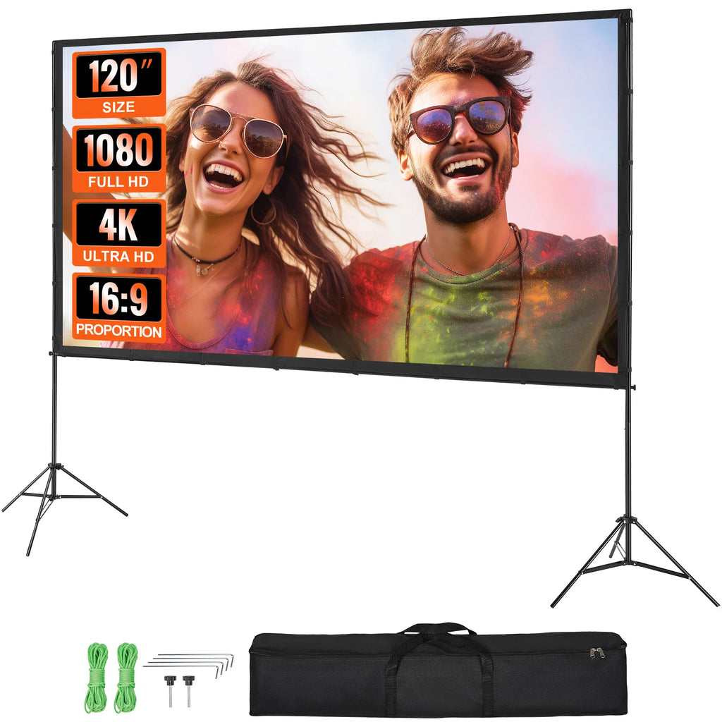 Projector Screen with Stand 120/150 inch 4K 1080 HD Outdoor Movie Screen for Home Theater Cinema Backyard Movie