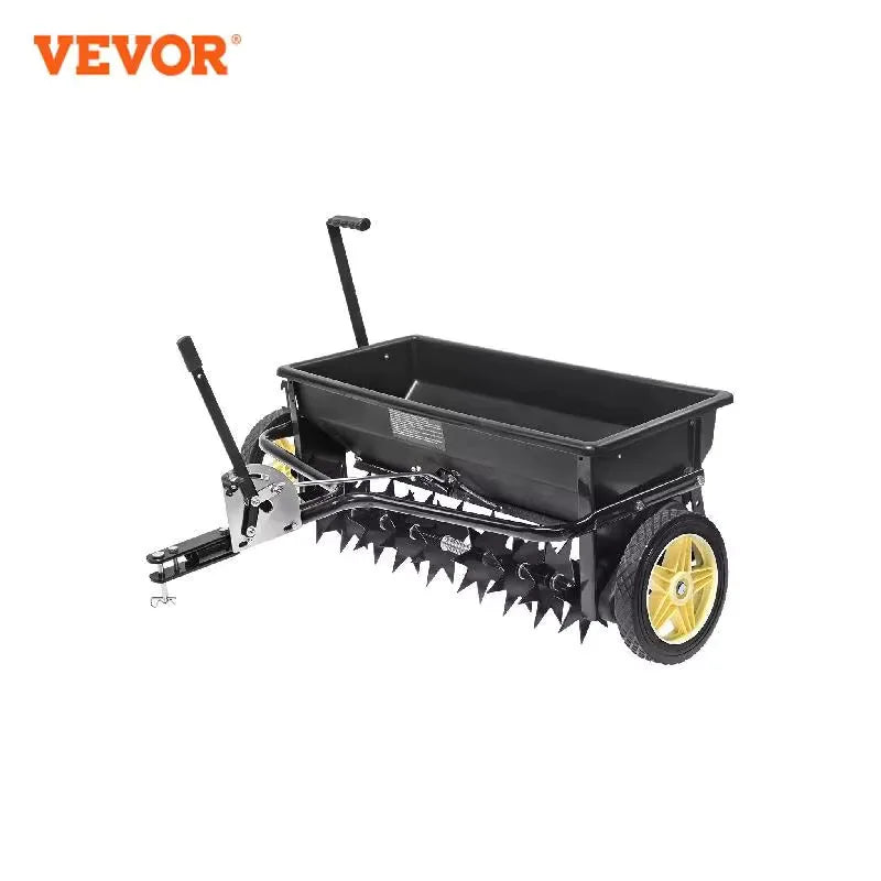 Broadcast Spreader 100 LB 10inch Wheels Steel Spike Aerator For Residential Farm Tough Terrain Black