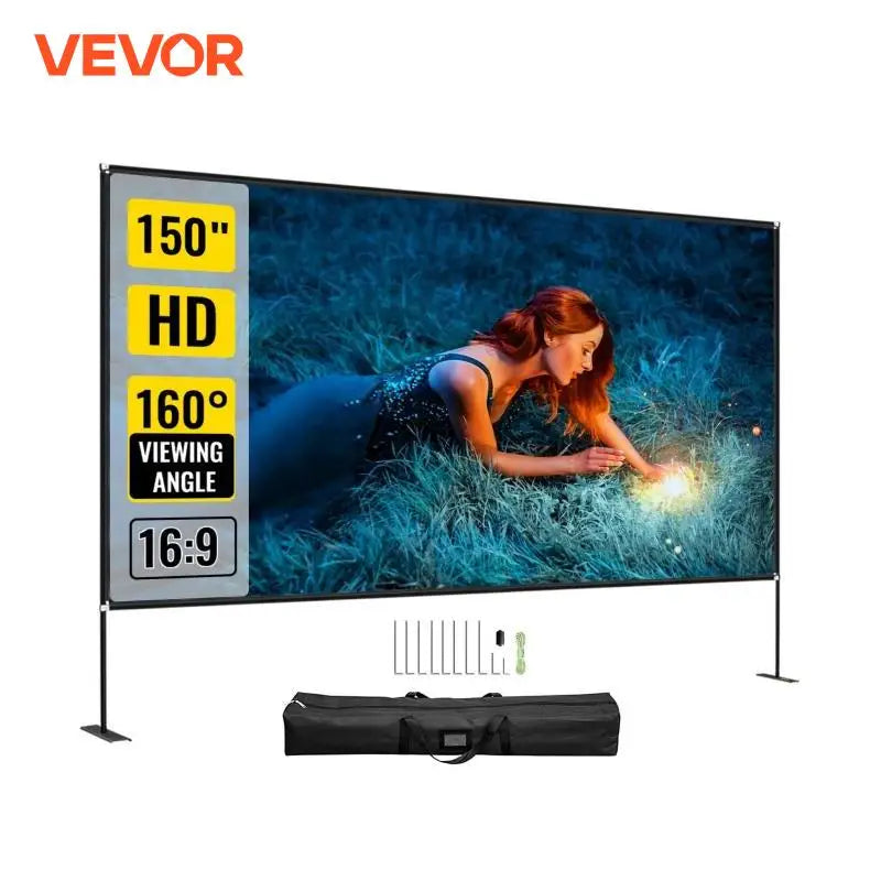80 90 100 135 150 180 Inch Projector Screen W/ Stand 16:9 4K HD Wide Angle W/ Storage Bag Portable Home Cinema for Outdoor