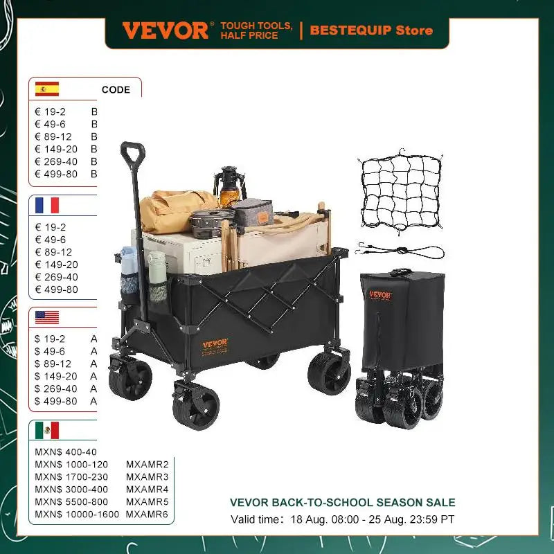 Collapsible Folding Wagon Beach Wagon Cart with All-Terrain Wheels Drink Holders Sports Wagon for Camping Shopping Garden