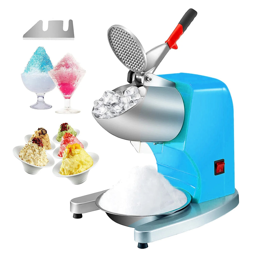 Ice Crushers Machine 220lbs Per Hour Electric Snow Cone Maker 4 Blades 300W Ice Shaver Machine for Home and Commercial Use